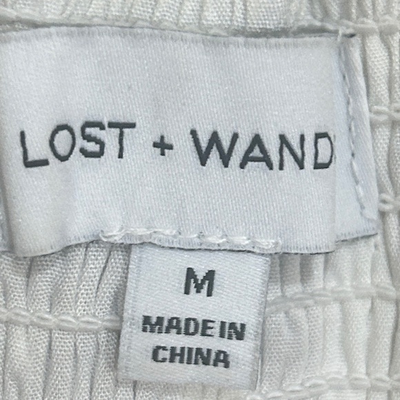 Lost + Wander Beige/White Striped Square Neck smocked Mini Dress size medium - Picture 8 of 9